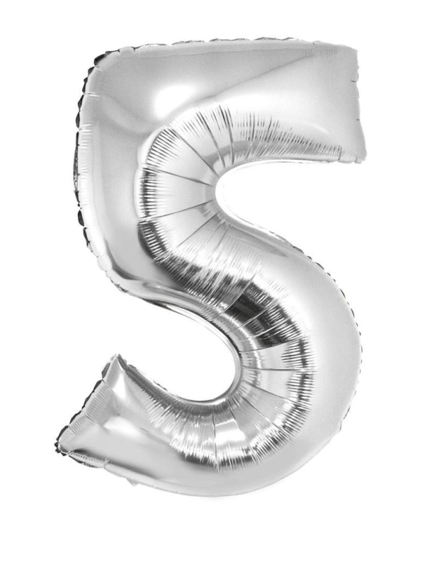 Ballon métallisé argenté chiffre -5- taille 80cm