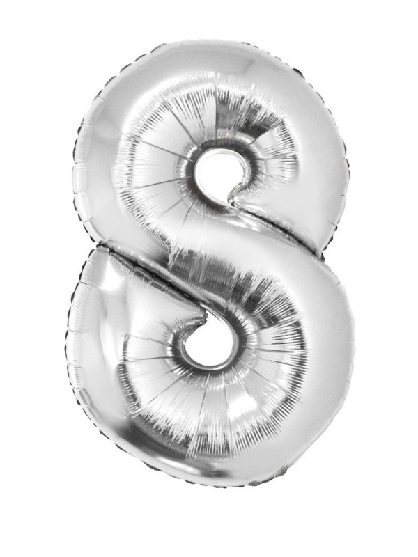 Ballon métallisé argenté chiffre-8- taille 80cm