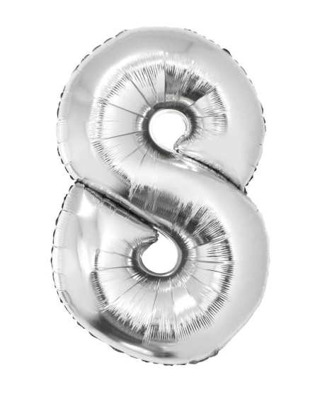 Ballon métallisé argenté chiffre-8- taille 80cm