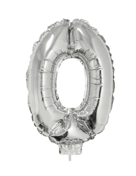Ballon métallisé argenté avec baton chiffre -0- taille 41cm