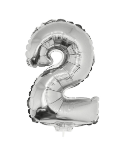 Ballon métallisé argenté avec baton chiffre -2- taille 41cm