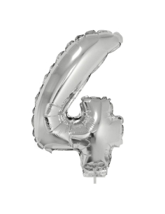 Ballon métallisé argenté avec baton chiffre -4- taille 41cm