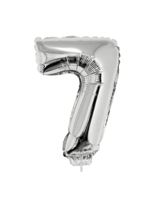 Ballon métallisé argenté avec baton chiffre -7- taille 41cm