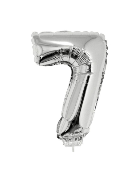 Ballon métallisé argenté avec baton chiffre -7- taille 41cm