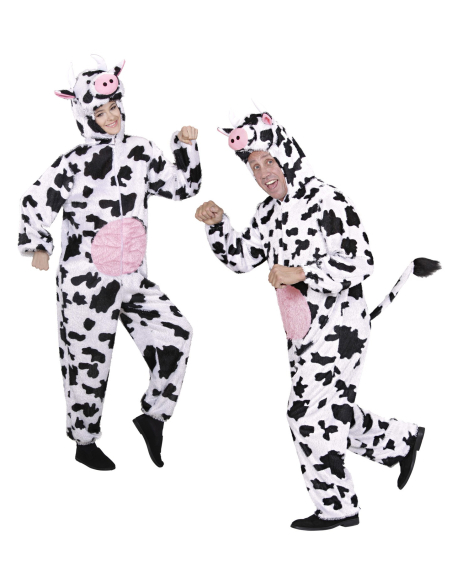 Déguisement Vache, Adulte noir et blanc (combinaison à capuche avec masque)