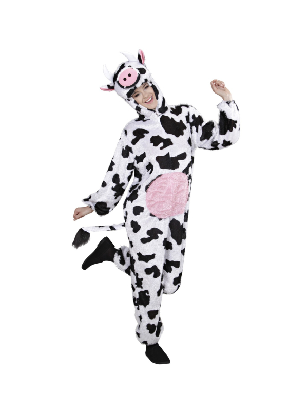 Déguisement Vache, Adulte noir et blanc (combinaison à capuche avec masque)