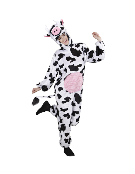 Déguisement Vache, Adulte noir et blanc (combinaison à capuche avec masque)