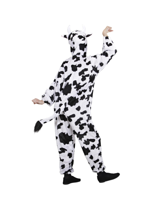 Déguisement Vache, Adulte noir et blanc (combinaison à capuche avec masque)