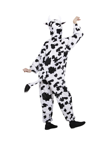Déguisement Vache, Adulte noir et blanc (combinaison à capuche avec masque)