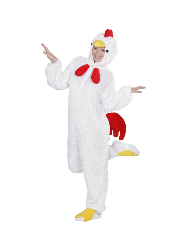Déguisement Poulet Adulte, Blanc (combinaison à capuche avec masque)