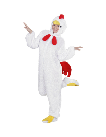 Déguisement Poulet Adulte, Blanc (combinaison à capuche avec masque)
