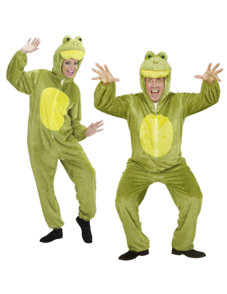 Déguisement Grenouille, Adulte, Vert (combinaison à capuche avec masque)