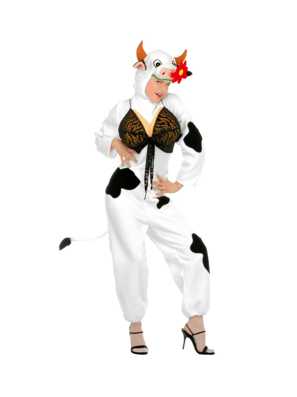 Déguisement Vache Sexy, Femme (combinaison avec mamelles et capuche/masque )