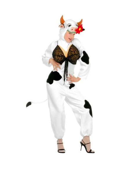 Déguisement Vache Sexy, Femme (combinaison avec mamelles et capuche/masque )