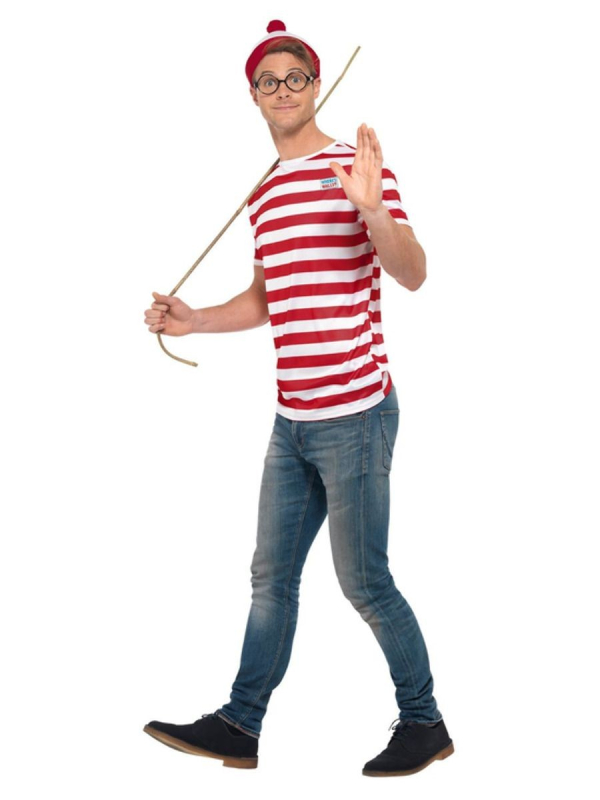 Set où est Charlie ? rouge et blanc (t-shirt, bonnet et lunettes)