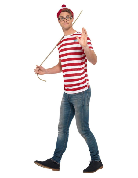Set où est Charlie ? rouge et blanc (t-shirt, bonnet et lunettes)