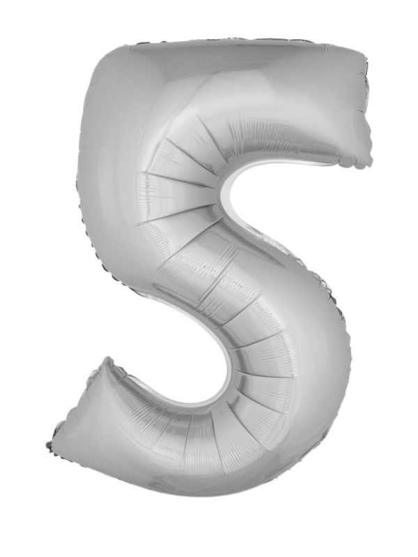 Ballon métallisé argenté chiffre -5- taille 102cm
