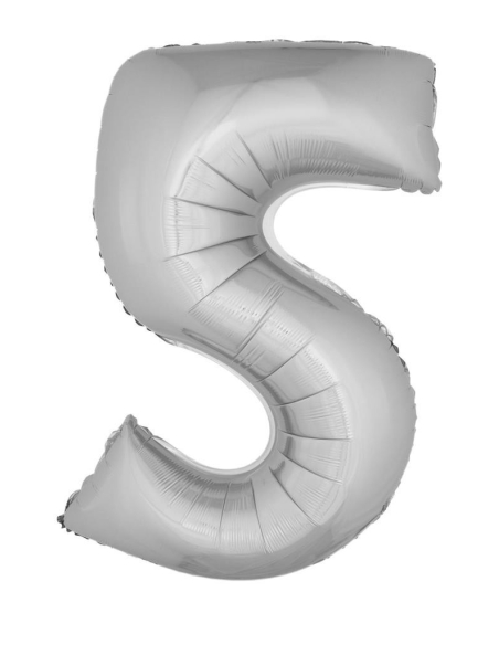 Ballon métallisé argenté chiffre -5- taille 102cm