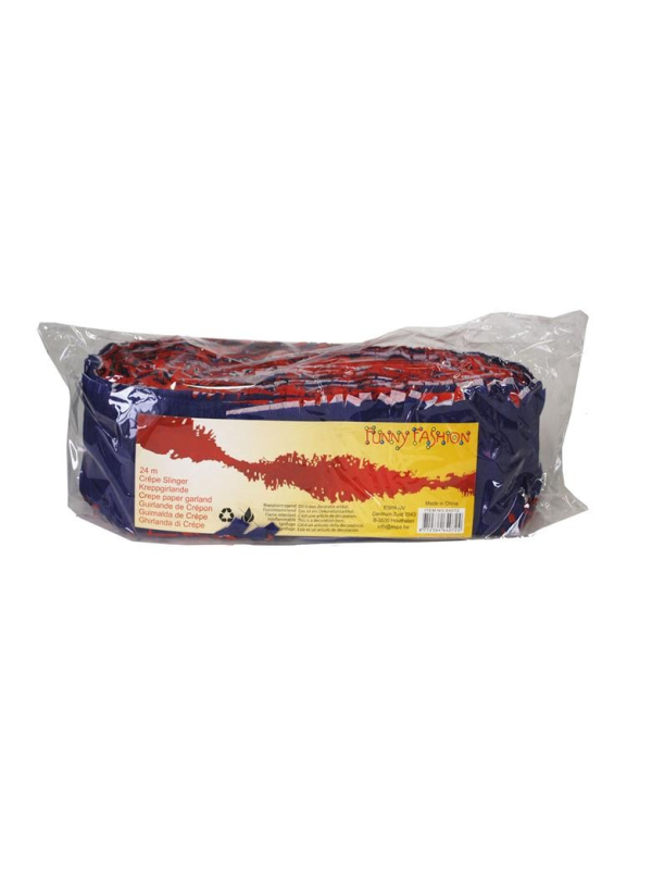 Guirlande en papier crépon, bleu, blanc, rouge - 24m - France
