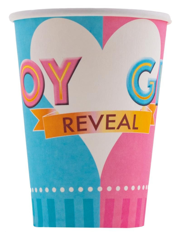8 Gobelets en carton rose et bleu, bébé - 25cl