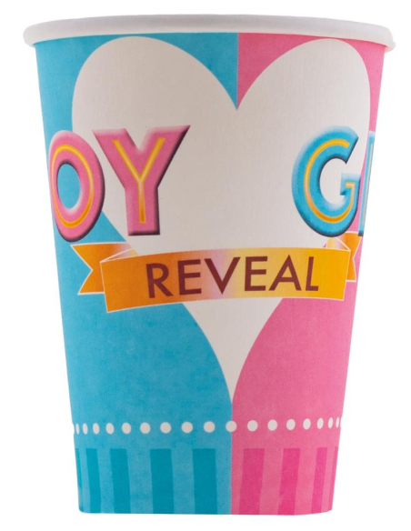 8 Gobelets en carton rose et bleu, bébé - 25cl