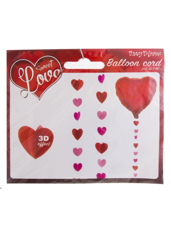Corde avec Cœurs Rouges pour Ballon (2m)