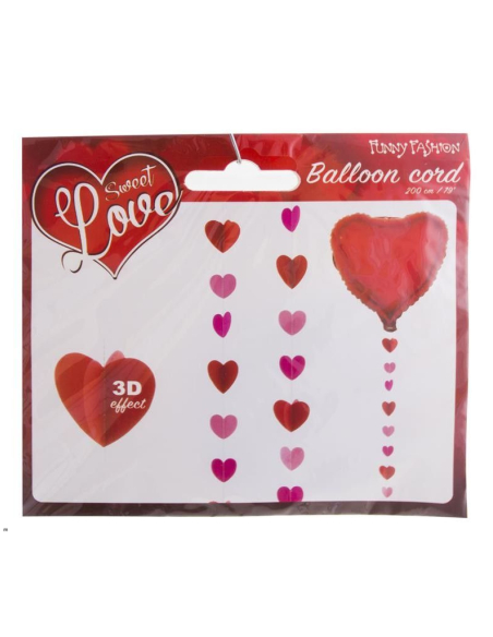 Corde avec Cœurs Rouges pour Ballon (2m)