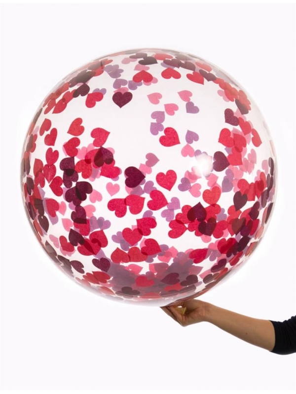 Ballon avec confettis coeur rouge - 47 cm