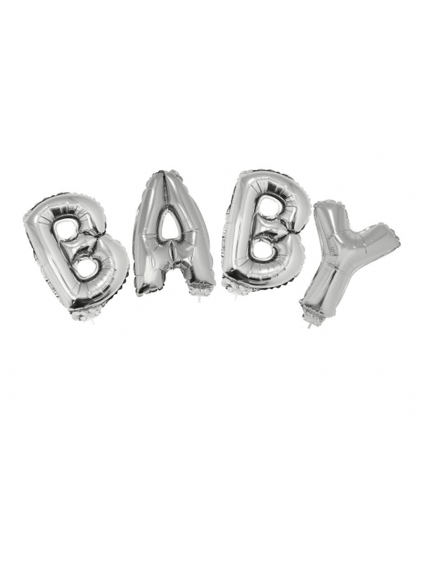 Ballon Aluminum Argent, lettres Baby - 41 cm + 1 ruban de 5 m