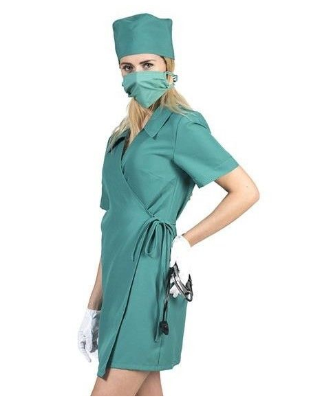 Déguisement Femme chirurgien vert (robe, calot et masque)