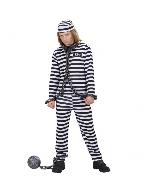 Déguisement Prisonnier Enfant noir et blanc (haut, pantalon et calot)