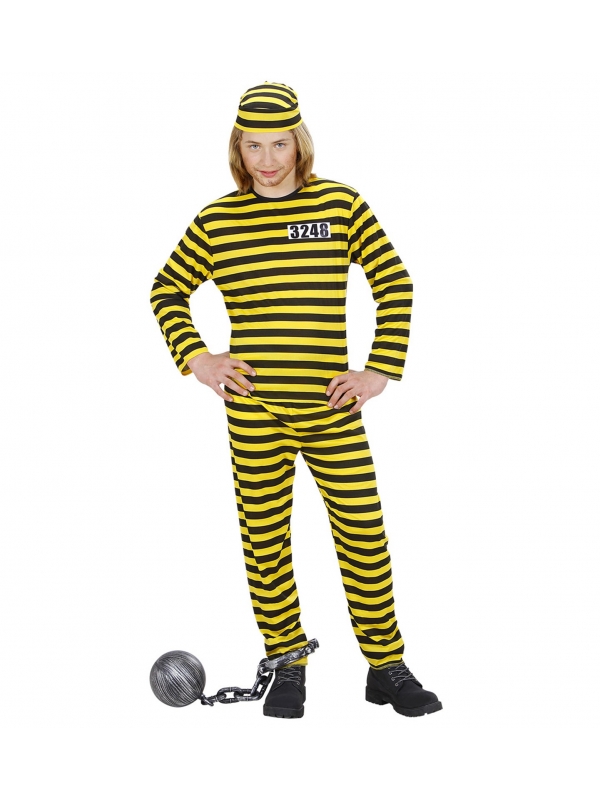 Déguisement Prisonnier Enfant jaune et noir (haut, pantalon, calot)