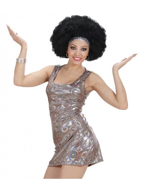 Déguisement disco femme (robe holographique courte, argent)
