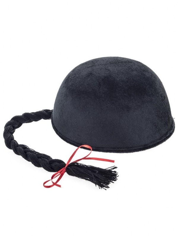 Chapeau chinois noir avec tresse