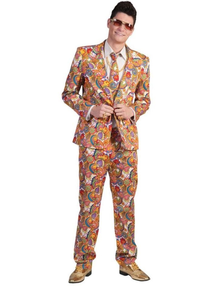 Costume motif Hippie Homme (veste, pantalon, cravate)