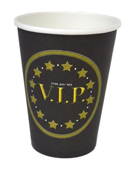 8 Verres en carton noir et or Vip