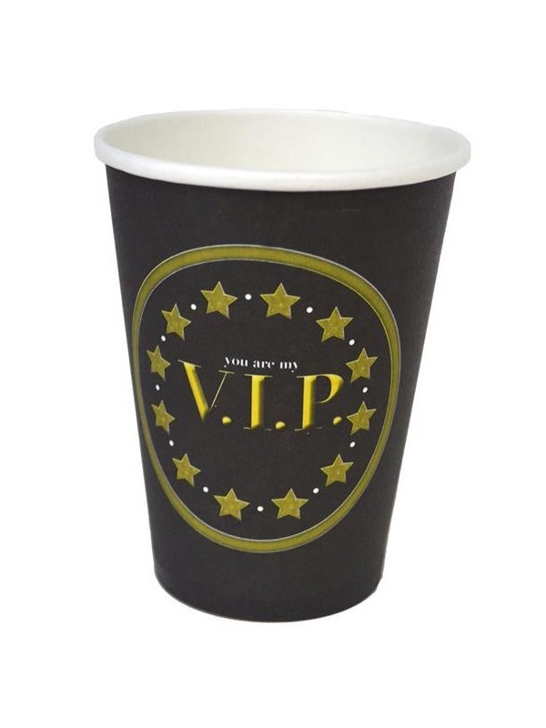 8 Verres en carton noir et or Vip