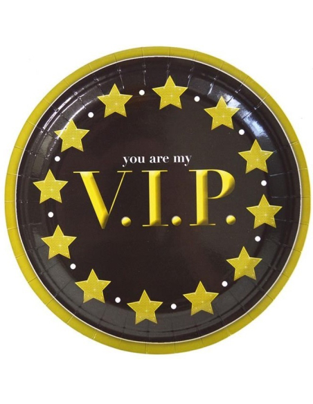 Lot de 8 assiettes VIP noir et or