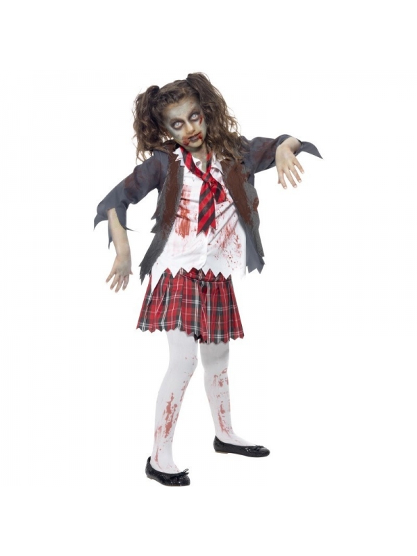 Déguisement écolière zombie (jupe, veste, fausse chemise et cravate)