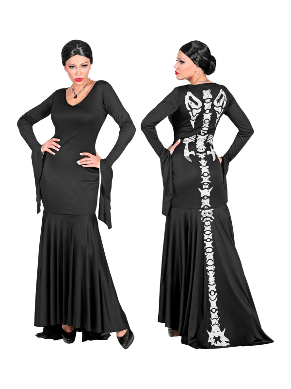 Robe Squelette Femme, noir avec traine