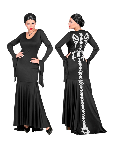Robe Squelette Femme, noir avec traine
