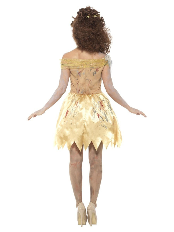 Déguisement de fée zombie jaune (robe, côtes en latex attachées, bandeau et ras-du-cou)