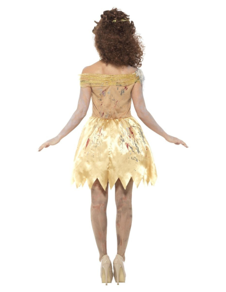 Déguisement de fée zombie jaune (robe, côtes en latex attachées, bandeau et ras-du-cou)