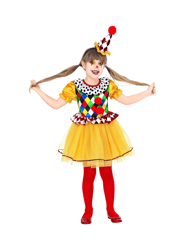 Déguisement Fille Clown (robe tutu, mini-chapeau)