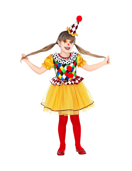 Déguisement Fille Clown (robe tutu, mini-chapeau)
