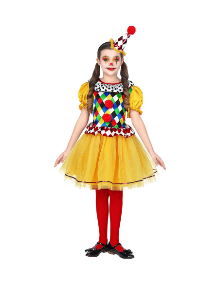 Déguisement Fille Clown (robe tutu, mini-chapeau)