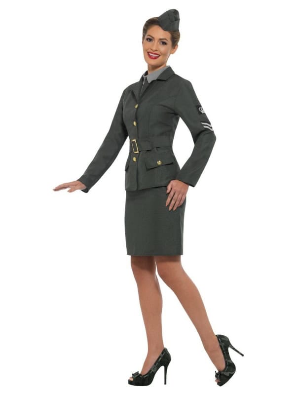 Déguisement femme militaire deuxième guerre mondiale (veste, fausse chemise, jupe et chapeau)