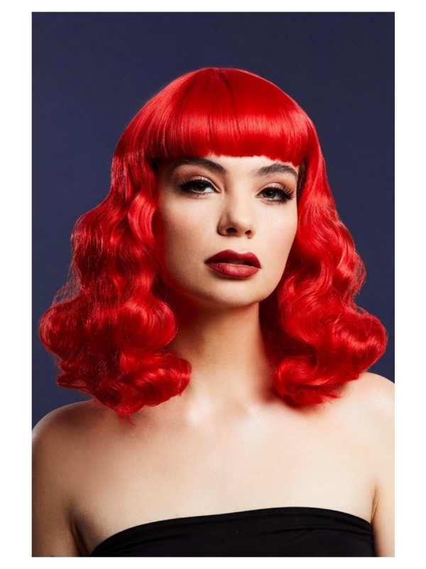 Perruque Courte Rouge Synthétique Avec Frange + Bonnet - Style Lisse, Couleur Roux Cuivré