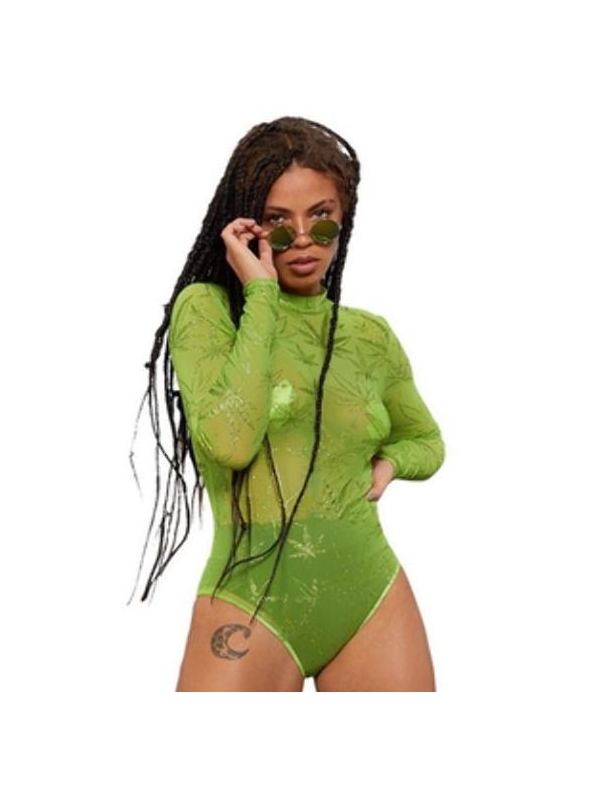 Body transparent vert, motif cannabis pailletée - Femme