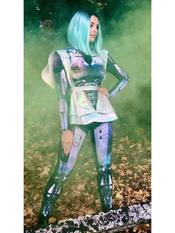 Déguisement Extraterrestre Métallique, Femme, Multi (Justaucorps et harnais métallique)